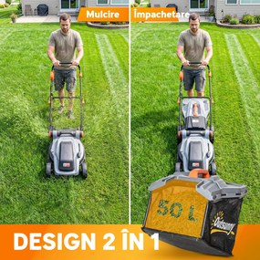 Outsunny Mașină de Tuns Iarba Electrică 1800W cu Lățime de Tăiere de 40cm, Funcție Mulching și Sac de 50L, Mâner Reglabil și Detașabil, 6 Niveluri de Tăiere, Gri Deschis | Aosom Romania