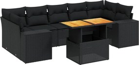 vidaXL Set mobilier de grădină cu perne, 8 piese, negru, poliratan