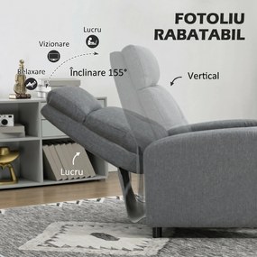 HOMCOM Fotoliu Reclinabil 155° max în Țesătură cu Efect de In Gri cu Suport pentru Picioare, 67x87x98 cm | Aosom Romania