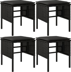 vidaXL Taburete de grădină cu perne, 4 buc, negru, poliratan