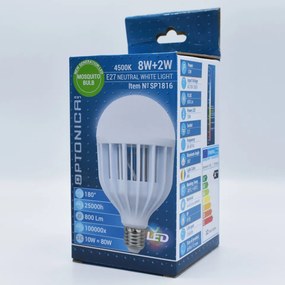Bec LED cu functie anti-insecte Optonica, 10W(80W), E27, 800 lm, lumina neutra (4500K), opal, clasa energetica G