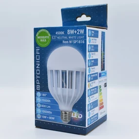 Bec LED cu functie anti-insecte Optonica, 10W(80W), E27, 800 lm, lumina neutra (4500K), opal, clasa energetica G