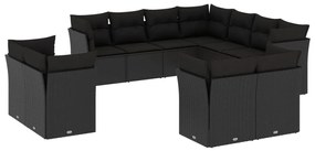 3218505 vidaXL Set canapele de grădină cu perne, 11 piese, negru, poliratan
