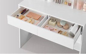 SEA81 - Set Masa toaleta, 90 cm, masa machiaj cu oglinda LED, Organizator Bijuterii, cosmetica, masuta vanity - Alb