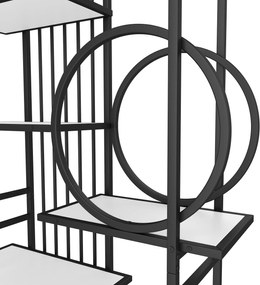 Raft metalic în stil modern, design pe mai multe niveluri cu șase rafturi, 100x30x180 cm, Alb + Negru