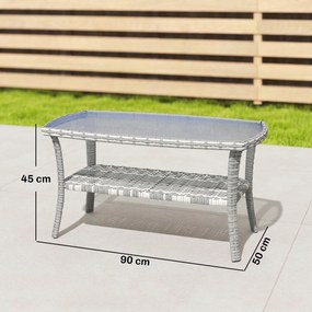 Outsunny Masă de grădină exterioară dreptunghiulară din ratan cu raft blat din sticlă securizată cu model ondulat 90x50x45 cm Gri închis | Aosom Romania