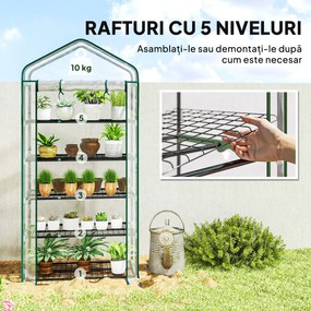 Outsunny Seră tip căsuță cu 5 niveluri, cu ușă rulabilă, din oțel și polietilenă, 90x49x193 cm, transparentă | Aosom Romania