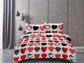 Lenjerie de pat din microfibra alba, HEARTS RED AND BLACK