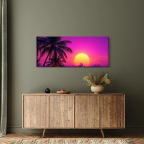 Tablou - Apus violet cu palmier (120x50 cm)