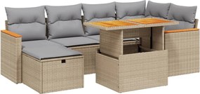 vidaXL Set canapele de grădină, 7 piese, cu perne, bej, poliratan