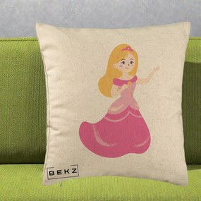 Perna Personalizata Printesa Roz cu Microfon, 40x40 cm, Bej, Husa Detasabila, Perna Inclusa, BEKZ®