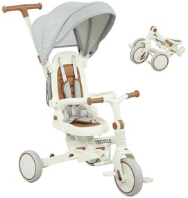 AIYAPLAY Triciclu pentru Copii 5 în 1 cu Spătar Reglabil, Triciclu pentru Copii cu Mâner de Împingere, Spătar Reglabil, Crem Alb | Aosom Romania