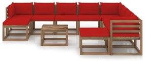 Set mobilier de gradina cu perne rosii, 11 piese