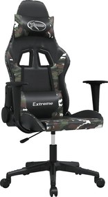 vidaXL Scaun de gaming de masaj, negru și camuflaj, piele ecologică