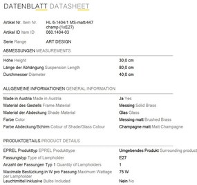 Lustra, Pendul realizat manual ARTDESIGN 40cm, alama mat/ champagne