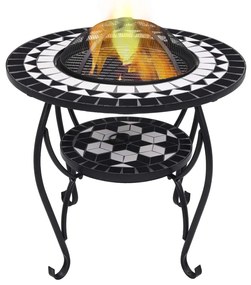 Masa cu vatra de foc, mozaic, negru si alb, 68 cm, ceramica Negru