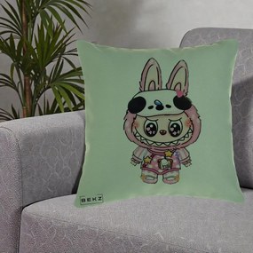 Perna Personalizata Labubu Panda-Bunny Roz, 40x40 cm, Verde, Husa Detasabila, Perna Inclusa, BEKZ®