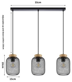 Brilagi - Pendul pe cablu BASKLITE 3xE27/15W/230V lemn de cauciuc/negru