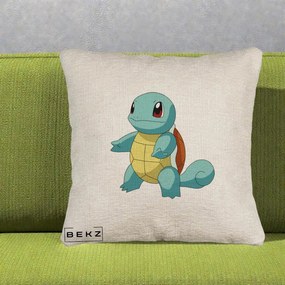 Perna Personalizata Squirtle Pokemon, 40x40 cm, Bej Canapea, Husa Detasabila, Perna Inclusa, BEKZ®