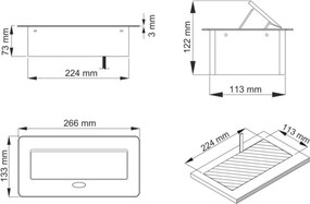 Priză încorporabilă în blat Kombibox Design Light, 2 prize Schuko, USB A + C, negru, 266 x 133 mm Metal, L:266 mm; l:133 mm, Negru