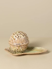 Set 2 recipiente decorative din ceramică artizanală natur, formă de nucă și ghindă, 13 × 21,5 × 11,5 cm, „Acorn"
