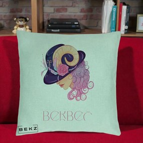 Perna Personalizata Zodie Berbec, 40x40 cm, Verde Menta, Husa Detasabila, Perna Inclusa, BEKZ®