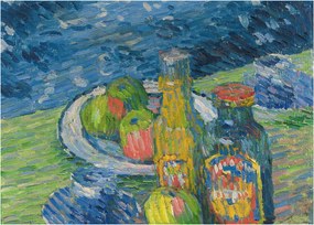 Tablou pe sticlă - Alexej von Jawlensky, Still Life with Bottles and Fruit, reproducere (70x50 cm)