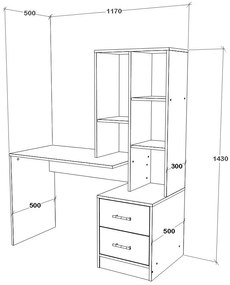 Birou Kobe, 2 Sertare, 3 Rafturi, Alb, 117 x 50 x 143 cm