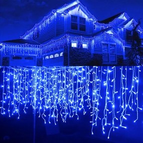 Instalație de Crăciun, 12 metri, franjuri cu led tip țurțuri, exterior, albastru