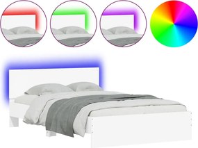 vidaXL Cadru de pat cu tăblie și LED, alb, 135x190 cm