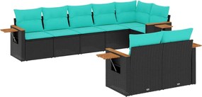 vidaXL Set mobilier de grădină cu perne, 8 piese, negru, poliratan