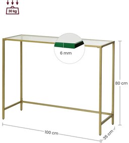 Consola Cu Picioare Reglabile, Auriu, 100 X 35 Cm