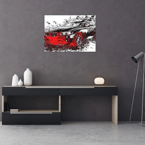 Tablou pe sticlă - Mașina pictată în acțiune (70x50 cm)