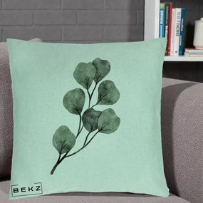 Perna Decorativa Ramura Eucalipt Acuarela, 40x40 cm, Verde Menta, Husa Detasabila, Perna Inclusa, BEKZ®
