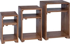 vidaXL Masă de Accent cu raft 3 pcs Maro Lemn masiv de mahon