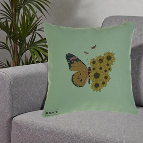 Perna Decorativa Fluture Floarea-Soarelui, 40x40 cm, Verde, Husa Detasabila, Perna Inclusa, BEKZ®