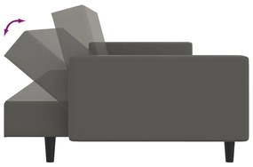 Canapea extensibila 2 locuri si taburet, gri, piele ecologica Gri, Cu suport de picioare
