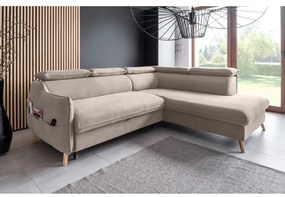 Colțar bej extensibil cu tapițerie din catifea (cu colț pe partea dreaptă) Sweet Harmony – Miuform