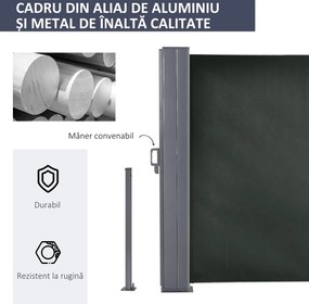 Outsunny Perdea Laterală Retractabilă cu Mâner, Paravan din Metal și Poliester 180 g/m², Anti-UV, pentru Intimitate Exterior, pentru Balcon Grădină, 600x180 cm, Gri | Aosom Romania