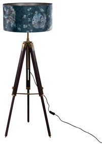 Lampă de podea tripod din alamă cu abajur din catifea cu design pește 50cm - Cortin