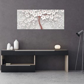 Tablou - Imaginea copacului alb cu flori albe, rosegold (120x50 cm)