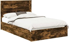 vidaXL Pat cu storage Stejar fumuriu 135 x 190 cm Lemn compozit