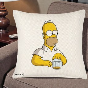 Perna Personalizata Homer Simpson cu Bere, 40x40 cm, Crem Reliefat, Husa Detasabila, Perna Inclusa, BEKZ®