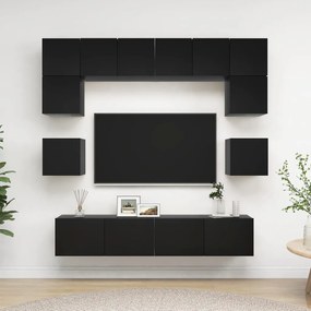Set dulap TV, 8 piese, negru, PAL Negru, 80 x 30 x 30 cm, 1