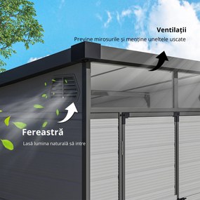 Outsunny Șopron pentru Grădină din Plastic cu Ferestre și Orificii de Ventilație, 190x191x215 cm, Gri Deschis | Aosom Romania