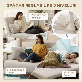 HOMCOM Canapea Pat de 2 Locuri cu Spătar Reglabil pe 5 Nivele și 2 Perne din Material Capitonat, 102x73x81 cm, Negru | Aosom Romania