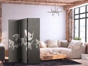 Paravan - Ornament with cranes - bright bird silhouettes on a textured grey background
