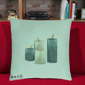 Perna Decorativa Lumanari Hygge Alb-Verde, 40x40 cm, Verde Menta, Husa Detasabila, Perna Inclusa, BEKZ®