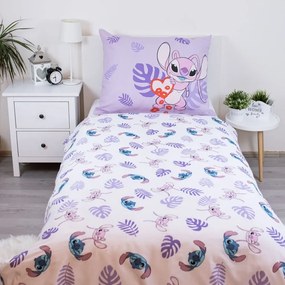Lenjerie de pat pentru copii mov din bumbac pentru pat de o persoană 140x200 cm Lilo and Stitch "Kiss" – Jerry Fabrics