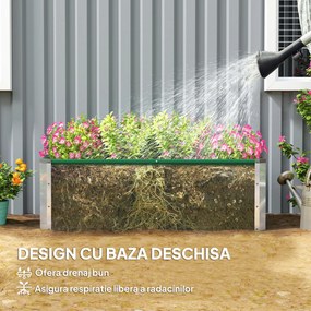 Outsunny Pat de Grădină Ridicat Fără Fund, din Oțel, cu 2 Zone de Cultivare, 125x47x40 cm, Verde | Aosom Romania